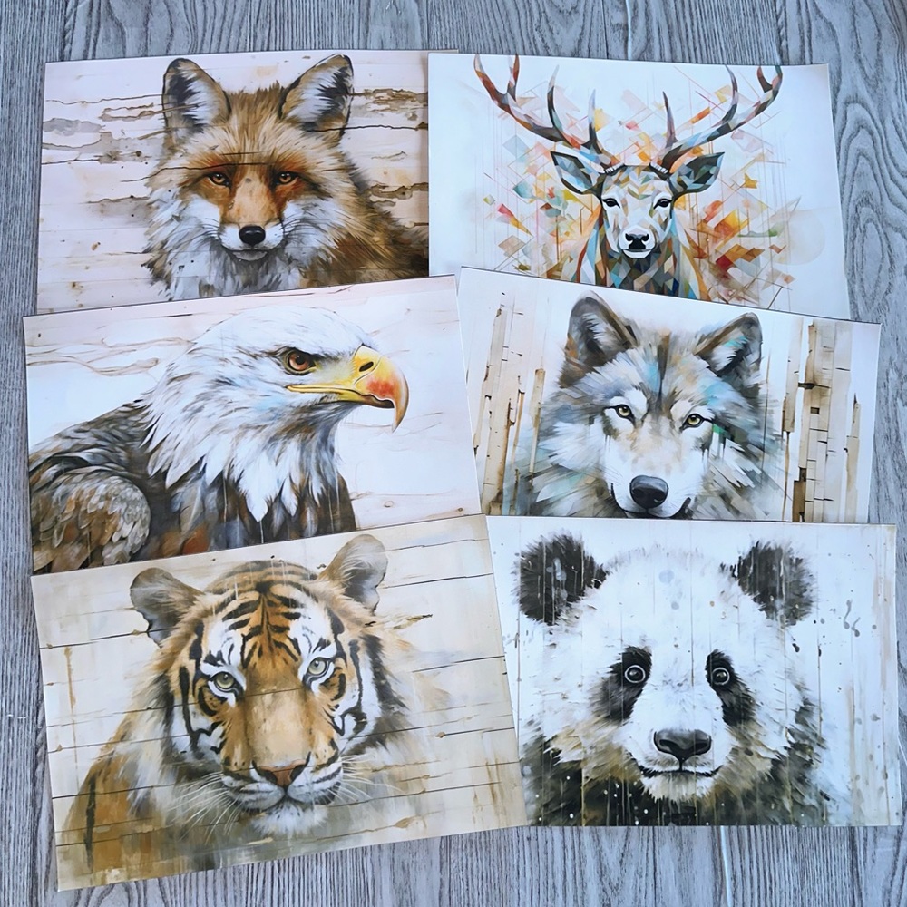 Abstract Animals Frameless Art Prints-Set of 6 NEW